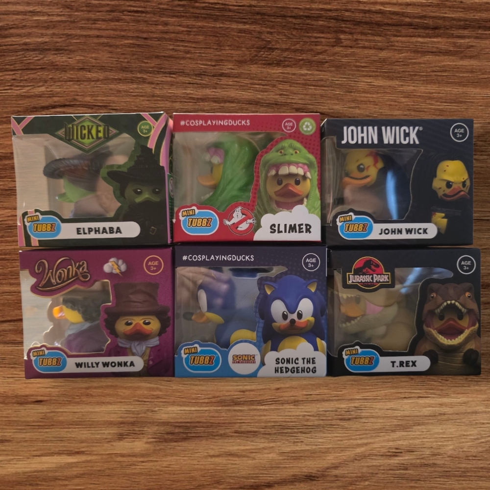 Mini TUBBZ Duck Set – Elphaba, Slimer, John Wick, Willy Wonka, Sonic, T-Rex